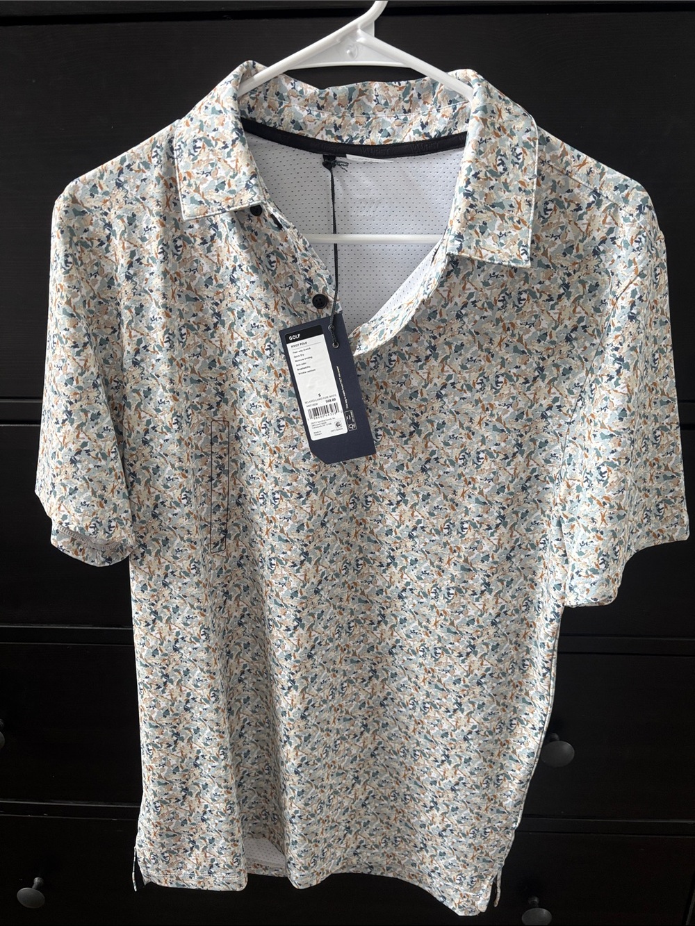 VRST Men's Short Sleeve Floral Polo Shirt - Cream/Blue/Green